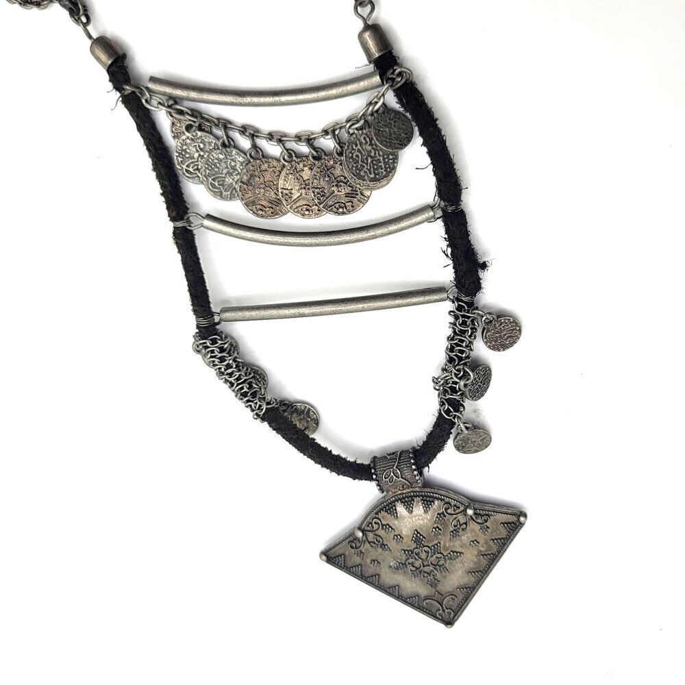 Vintage Belly Dance Dangle Coin Pendant Statement Necklace Statement 30in